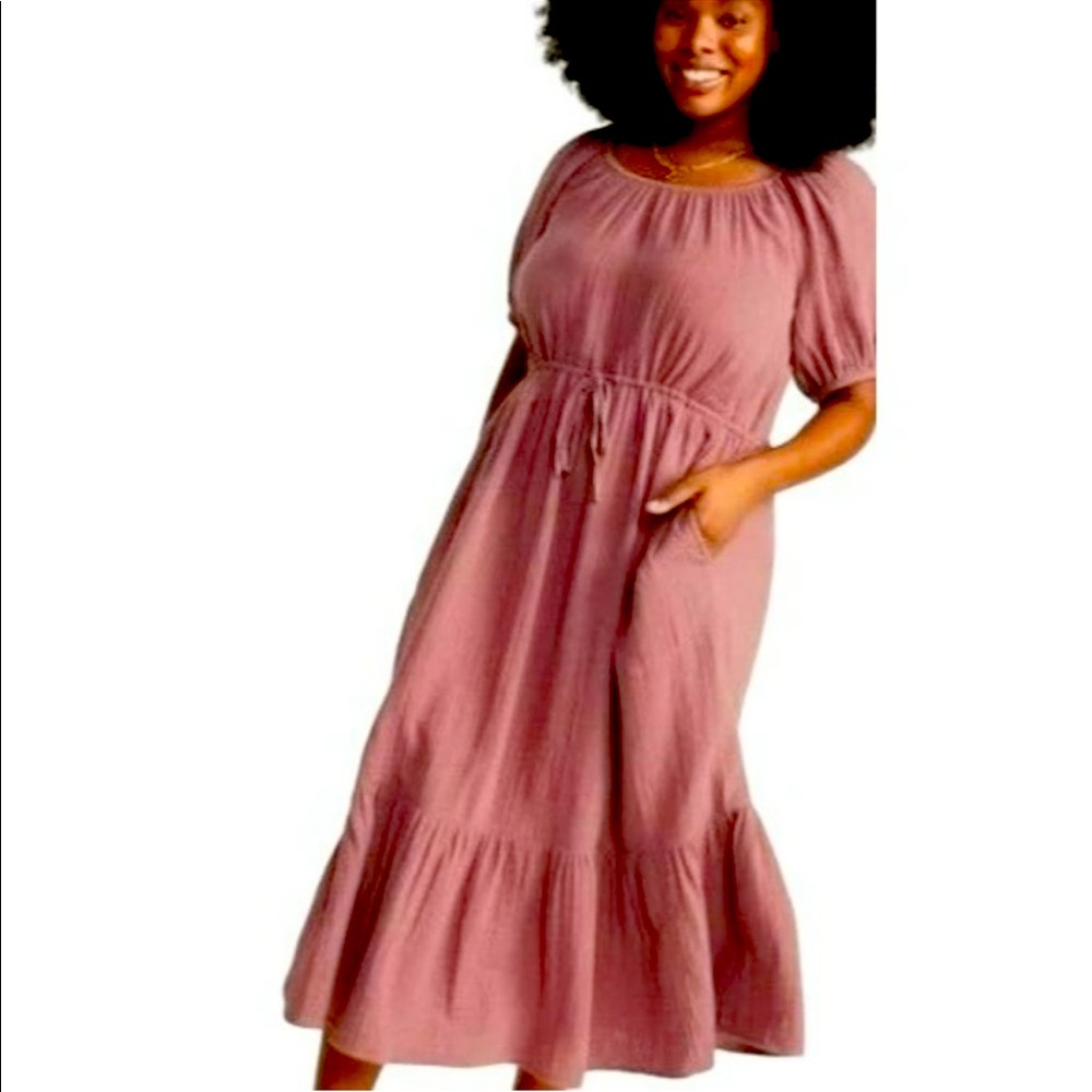 NWT Old Navy Quartzite Puff Sleeve Scoop Neck Waisted Defined Midi Dress 3X